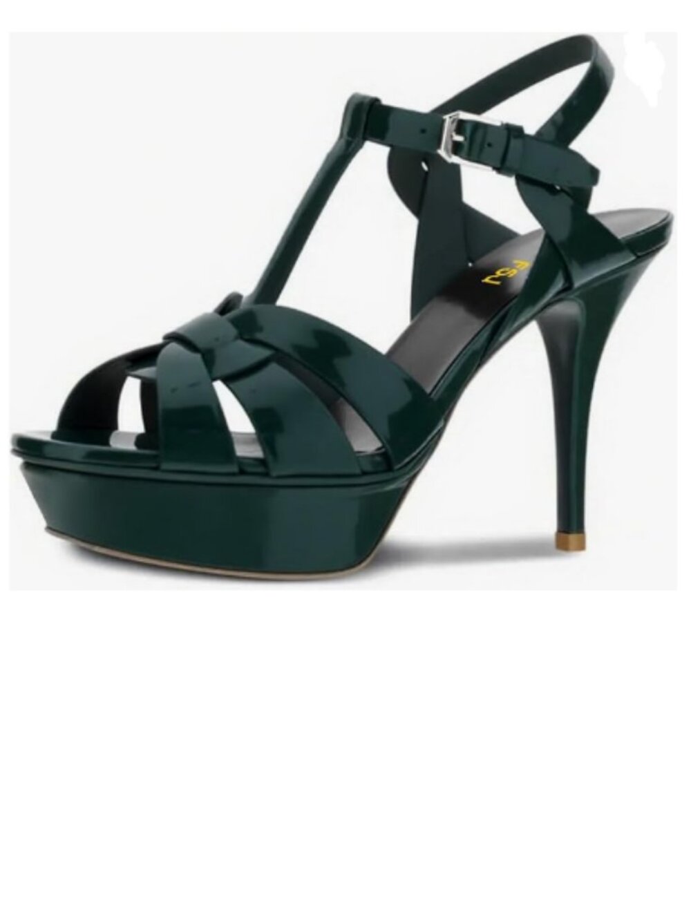 FSJ Bottle Green T-Strap Platform Peep Toe Ankle Strap Stiletto Heels Sandals